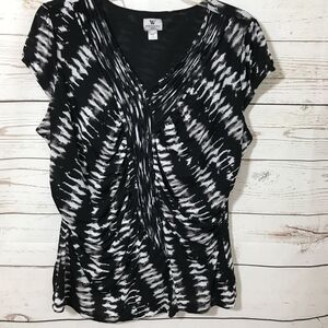 Worthington Petite Womens XL Black & White Dressy Stretchy Pullover Top